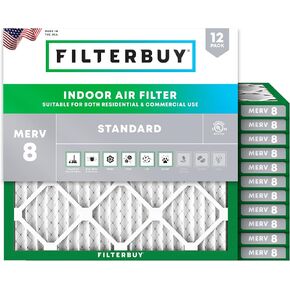 Filterbuy 12x12x1 Air Filter MERV 8 Dust Defense (12-Pack), Pleated HVAC AC Furnace Air Filters Replacement (Actual Size: 11.69 x 11.69 x 0.75 Inches)