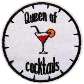 Queen of Cocktails Funny Saying Phrase 2.4" Iron On Embroidered Patch for Clothing