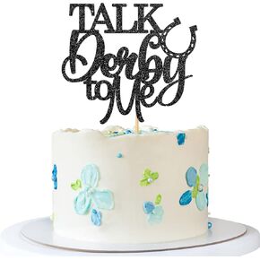 Talk Derby to Me Cake Topper - Derby Racing Birthday Party Cake Supplies - Horse Race - Bachelorette Party Decorations - Black Glitter