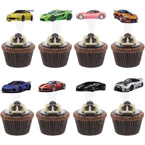 48PCS Race Car Cupcake Toppers Fighting Race Car Cupcake Picks Racing Car Cupcake Toppers for Baby Shower Racing Sports Theme Baby Shower Birthday Party Cake Supplies