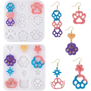 FASHEWELRY 20 Styles Paw Print Earring Charms Silicone Molds Animal Dog Keychain Charms Resin Molds Pet Kitten Heart Cute Epoxy Resin Casting Molds for Crafts DIY UV Epoxy Resin Making Supplies