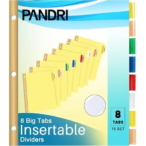 Binder Divider, PANDRI 120 Pack Binder Index Dividers with 8 Tabs and Sticky Notes, Letter Size Paper Binder Divider for School Office Home Business