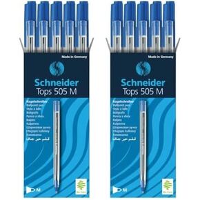 Schneider Tops 505 M (Medium) Ballpoint Pen, 1.0 mm, Transparent Barrel, Blue Ink, Box of 10 Pens (150803)