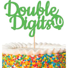 Double Digits 10 Cake Topper - Glitter Gold 10th Birthday Cake Decorations, Happy 10th birthday Cake Decor