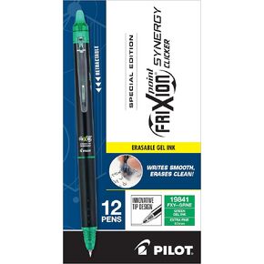 PILOT, FriXion Synergy Clicker Erasable, Refillable, Retractable Gel Ink Pens, Extra Fine Point 0.5 mm, Pack of 12, Green Ink