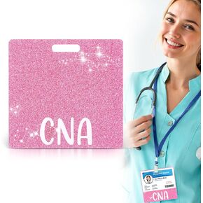 Pink CNA Badge Buddy, Horizontal Nurse Badge Buddy ID Name Card, Glitter Medical Assistant Badge Tag, Cute Nursing Accessories for Student Nurse Practitioner Doctor Work Gifts