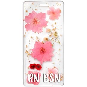 RN BSN BADGE Buddy Flower Nate Name Resin Resin Flower Budge Buddy Vertical Badge Tags for RN BSN Nurse (Pink RN BSN)