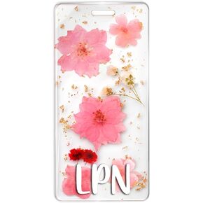 RN BSN Badge Buddy Flower Nurse Name Badge Resin Flower Badge Buddy Vertical Badge Identification Tags for RN BSN Nurse (Pink RN BSN)