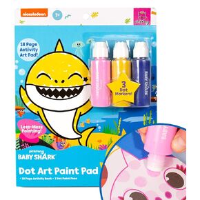 Horizon Group USA Baby Shark Dot Art Pad, Paint and Decorate a Baby Shark Coloring Book with 18 Pages, Includes 3 Dot Markers for Less-Mess Painting, Baby Shark Art Set, Baby Shark Arts and Crafts
