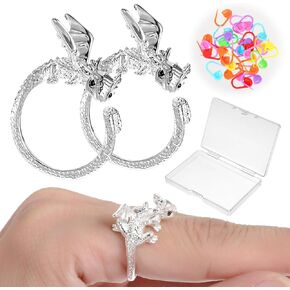 2PCS Dragon Shaped Finger Crochet Tension Ring + 30pcs Crochet Stitch Markers for Knitting Stitch Locking Markers Clips Yarn Guide Knitting Tension Rings wif Box