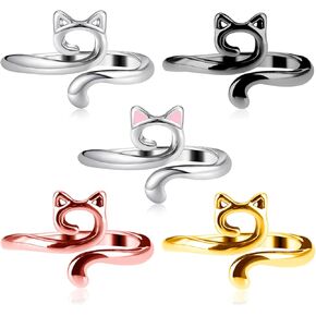 Knitting Crochet Loop Ring for Fingers, 5Pcs Metal Open Yarn Guide Crochet Rings, Adjustable Crochet Tension Ring for Faster Knitting, Cute Crochet Cat Braided Ring for Mother Grandma Gifts
