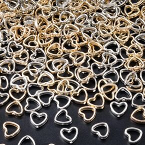 PAGOW 100pcs Metal Heart Bead Frame, 14mm Hollow Heart Beads, Alloy Heart Loose Beads Craft for Jewelry Making Findings Charm, Gift for Valentine's Day Birthday Christmas Pendants Decoration