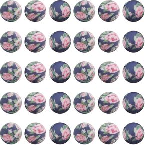 SUNNYCLUE 1 Box 30Pcs Camouflage Printed Bead 15mm Green Printed Silicone Round Beads Bulk Soft Rubber Flower Pattern Focal Loose Spacer Lanyard Beads for Jewelry Making DIY Necklace Bracelet Crafts