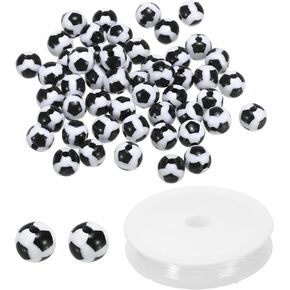 Batikil 12mm Acrylic Football Beads Beads ، 50 حزمة رياضية Ball Beads Round Sports Spacer Beads مع 4.4 ياردة حبل مرن لصالح DIY Crafts Bracleace Necklace ، أسود أبيض
