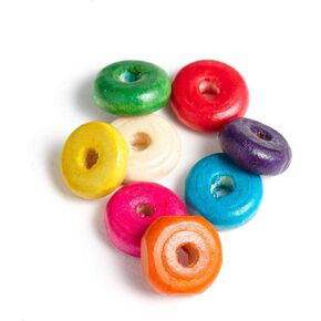 1000 Multicolor Round Rondelle Disc Wood Beads 10mm x 4mm with 3.2mm Hole