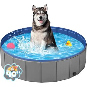 YSJILIDE Portable Dog Pool PVC Pet Swimming Pool Bathtub Collapsible Dog Pool, Hard Plastic Pool for Pets to Swim and Bath (S-40"x 12" Dark Grey)