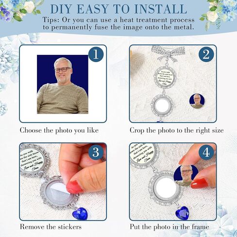 Something Blue Gift For Bride - Bouquet Charms For Wedding Memory, Bouquet Photo Charms For Wedding Memory, Something Blue For Bride, Bride Gifts, Bridal Bouquet Charm, Custom Pin, Wedding Gifts in Kuwait