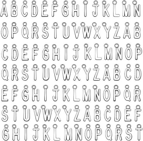 Letter Jewelery Charms Metal Alphabet Charms Alphabetic Bracelet Necklace Pendant,Set of 4,104 Pcs (Sliver) in Kuwait