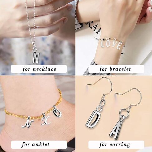Letter Jewelery Charms Metal Alphabet Charms Alphabetic Bracelet Necklace Pendant,Set of 4,104 Pcs (Sliver) in Kuwait