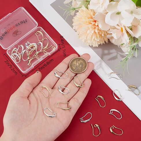 Beebeecraft 1 Box 40Pcs French Earring Hooks 18K Gold Plated Brass Blank Ear Wires with 2mm Loops Findings Accessories for DIY Women Earring Jewelry Making in Kuwait