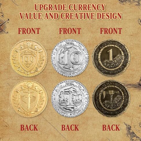 Byhoo 50 PCS Metal DND Coins, 1.2" Gold Silver Copper Tokens with Face Value for Board Game and Tabletop RPG, Fantasy Metal Coins for Pathfinder,Pirate Game Party Cosplay in Kuwait