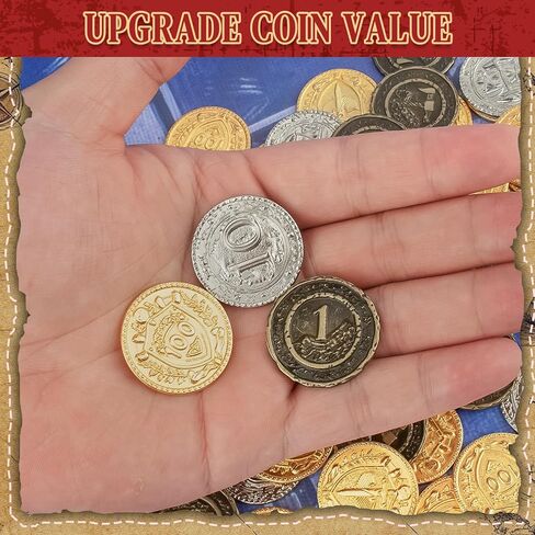 Byhoo 50 PCS Metal DND Coins, 1.2" Gold Silver Copper Tokens with Face Value for Board Game and Tabletop RPG, Fantasy Metal Coins for Pathfinder,Pirate Game Party Cosplay in Kuwait