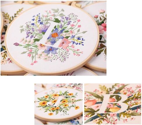 Embroidery Starter Kit for Beginners, Stamped Cross Stitch Kit with Letter Pattern, DIY Embroidery Kit with Embroidery Cloth Hoops Instructions Needles Threads S One Size in Saudi Arabia