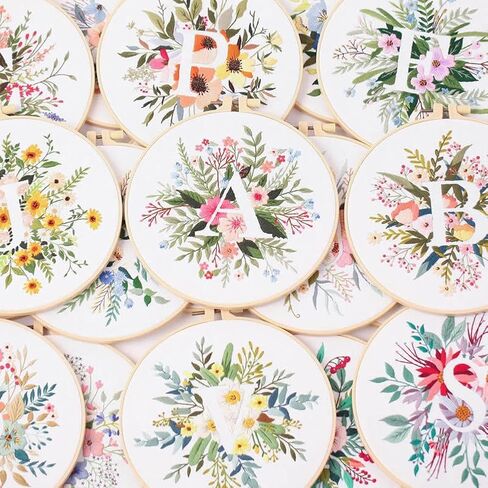 Embroidery Starter Kit for Beginners, Stamped Cross Stitch Kit with Letter Pattern, DIY Embroidery Kit with Embroidery Cloth Hoops Instructions Needles Threads S One Size in Saudi Arabia
