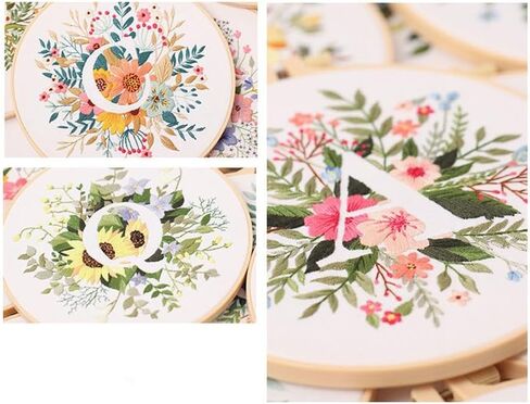 Embroidery Starter Kit for Beginners, Stamped Cross Stitch Kit with Letter Pattern, DIY Embroidery Kit with Embroidery Cloth Hoops Instructions Needles Threads S One Size in Saudi Arabia