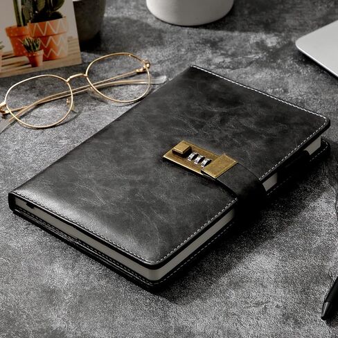 مجلة Cagie With Lock for Men قابلة لإعادة التعبئة 192 صفحة مقفلة مجلة مع Pen A5 مع قفل لكتابة هدية السفر ، 5.7x 8.5 بوصة ، أسود in Kuwait