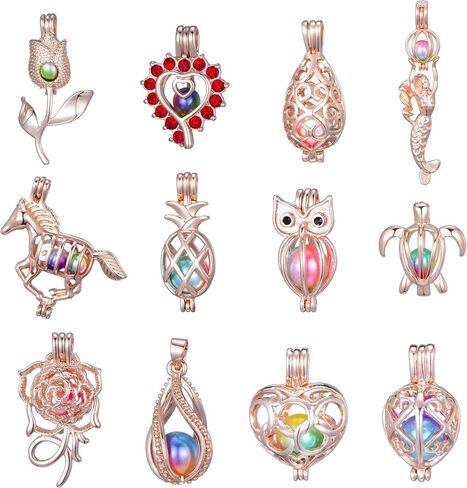 12Pcs Rose Gold Pearl Bead Cages Pendant - Essential Oil Scent Diffuser Locket Cage Charms for DIY Bracelet Necklace Earrings Jewelry Making (12PCS) in Saudi Arabia