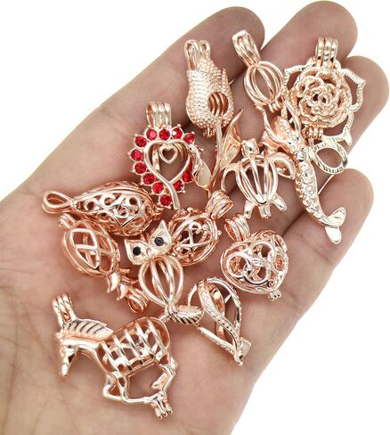 12Pcs Rose Gold Pearl Bead Cages Pendant - Essential Oil Scent Diffuser Locket Cage Charms for DIY Bracelet Necklace Earrings Jewelry Making (12PCS) in Saudi Arabia