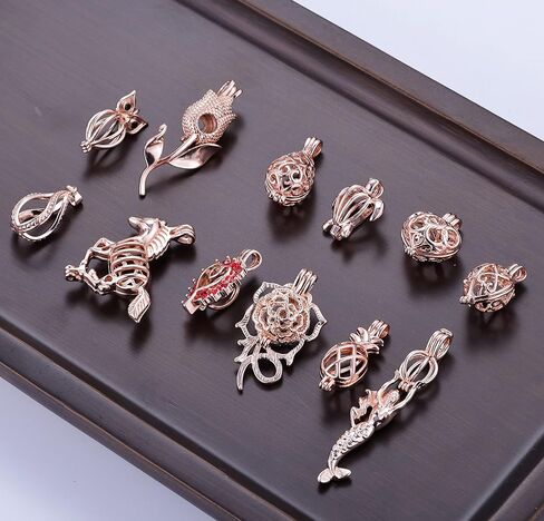 12Pcs Rose Gold Pearl Bead Cages Pendant - Essential Oil Scent Diffuser Locket Cage Charms for DIY Bracelet Necklace Earrings Jewelry Making (12PCS) in Saudi Arabia