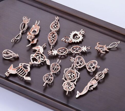 12Pcs Rose Gold Pearl Bead Cages Pendant - Essential Oil Scent Diffuser Locket Cage Charms for DIY Bracelet Necklace Earrings Jewelry Making (12PCS) in Saudi Arabia