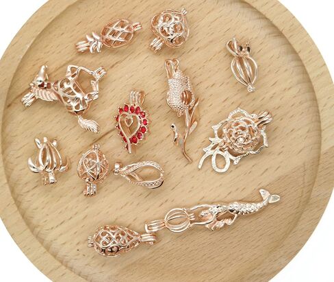 12Pcs Rose Gold Pearl Bead Cages Pendant - Essential Oil Scent Diffuser Locket Cage Charms for DIY Bracelet Necklace Earrings Jewelry Making (12PCS) in Saudi Arabia