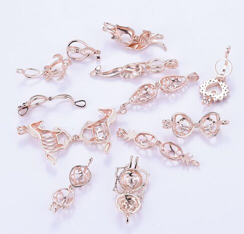 12Pcs Rose Gold Pearl Bead Cages Pendant - Essential Oil Scent Diffuser Locket Cage Charms for DIY Bracelet Necklace Earrings Jewelry Making (12PCS) in Saudi Arabia