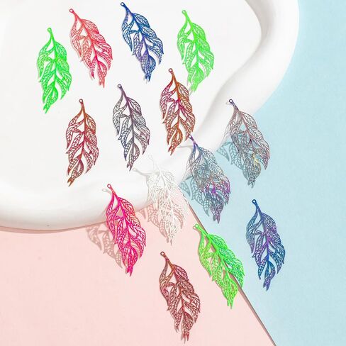 Multicolor Leaf Filigree Charms Monstera Tropical Leaf Ginkgo Leaf Pendants for DIY Earrings Bookmarks Hanging Decorations Packaging Decorations in Kuwait