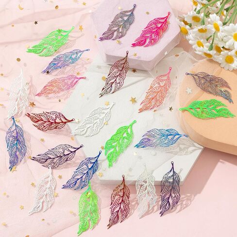 Multicolor Leaf Filigree Charms Monstera Tropical Leaf Ginkgo Leaf Pendants for DIY Earrings Bookmarks Hanging Decorations Packaging Decorations in Kuwait
