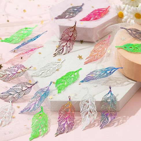 Multicolor Leaf Filigree Charms Monstera Tropical Leaf Ginkgo Leaf Pendants for DIY Earrings Bookmarks Hanging Decorations Packaging Decorations in Kuwait