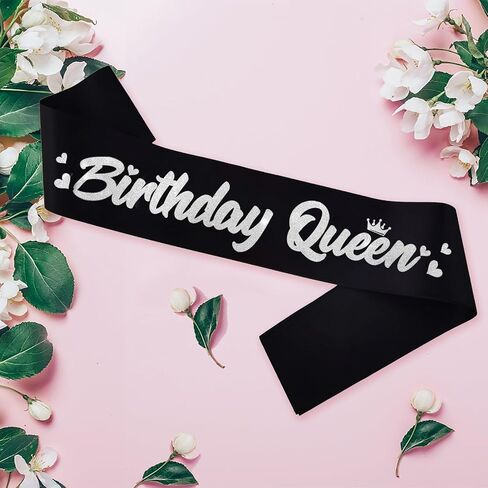 ‘Birthday Queen' Birthday Sash White with Glitter Pink Letters-Birthday Sash for Women,21st 30th 40th 50th Birthday Sash in Saudi Arabia