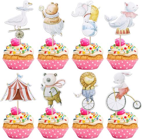 40 Pack Circus Cupcake Toppers Vintage Circus Animals Cupcake Picks Elephant Bear Rabbit Goose Cake Decorations for Baby Shower Kids Birthday Carnival Theme Party Supplies in Kuwait