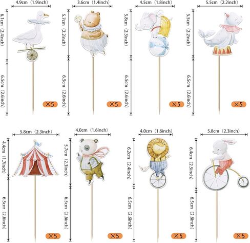 40 Pack Circus Cupcake Toppers Vintage Circus Animals Cupcake Picks Elephant Bear Rabbit Goose Cake Decorations for Baby Shower Kids Birthday Carnival Theme Party Supplies in Kuwait
