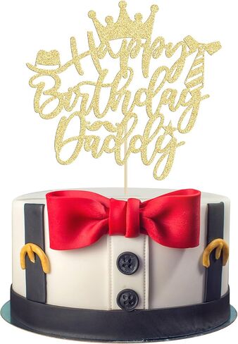 Gyufise 1PC Happy Birthday Daddy Cake Topper Gold Glitter Best Dad Father's Day Cake Pick for Dad Birthday Father's Day Party Cake Decorations Supplies in Kuwait