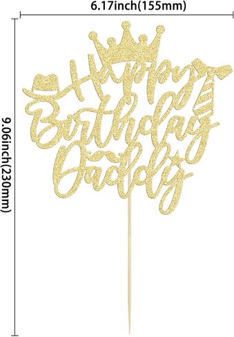 Gyufise 1PC Happy Birthday Daddy Cake Topper Gold Glitter Best Dad Father's Day Cake Pick for Dad Birthday Father's Day Party Cake Decorations Supplies in Kuwait