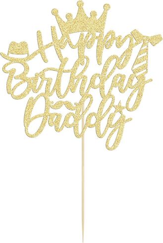 Gyufise 1PC Happy Birthday Daddy Cake Topper Gold Glitter Best Dad Father's Day Cake Pick for Dad Birthday Father's Day Party Cake Decorations Supplies in Kuwait