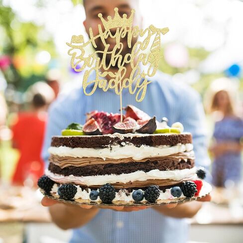 Gyufise 1PC Happy Birthday Daddy Cake Topper Gold Glitter Best Dad Father's Day Cake Pick for Dad Birthday Father's Day Party Cake Decorations Supplies in Kuwait