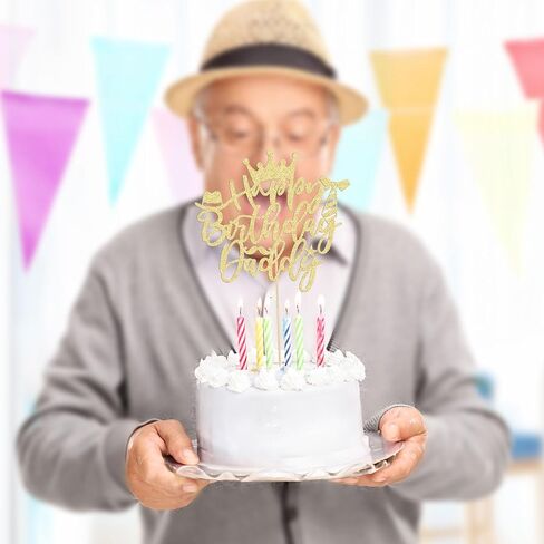 Gyufise 1PC Happy Birthday Daddy Cake Topper Gold Glitter Best Dad Father's Day Cake Pick for Dad Birthday Father's Day Party Cake Decorations Supplies in Kuwait