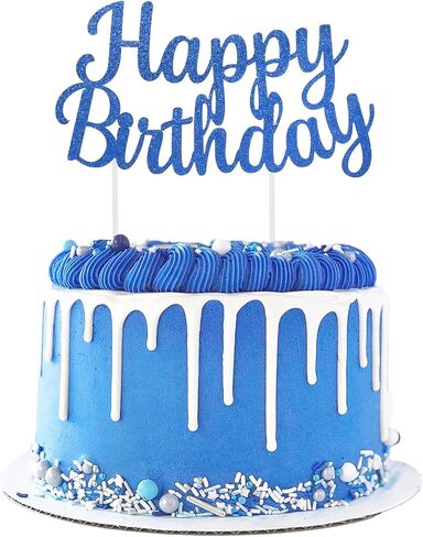 Blue Happy Birthday Cake Topper Blue Glitter Happy Birthday Sign For Cake Birthday Cake Topper Cake Decorations Happy Birthday Cake Bunting Decor For Birthday Party Decorations in Kuwait