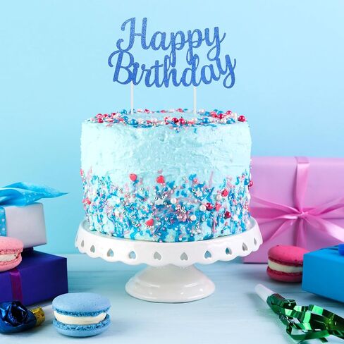 Blue Happy Birthday Cake Topper Blue Glitter Happy Birthday Sign For Cake Birthday Cake Topper Cake Decorations Happy Birthday Cake Bunting Decor For Birthday Party Decorations in Kuwait
