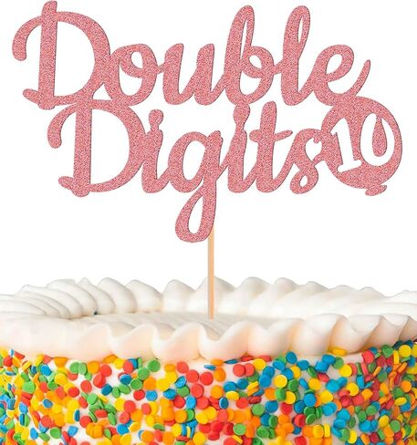 Double Digits 10 Cake Topper - Glitter Gold 10th Birthday Cake Decorations, Happy 10th birthday Cake Decor in Kuwait